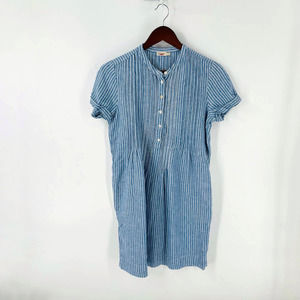 Faherty Blue Chambray Linen Pinstripe Dress with Pockets Size XS